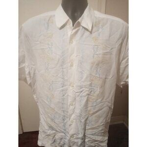 Cubavera Mens Short Sleeve Button Up Linen And Rayon Shirt XL Embroidered White